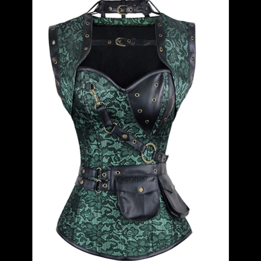 NWT Charmain corset teal green brocade 4 piece XL